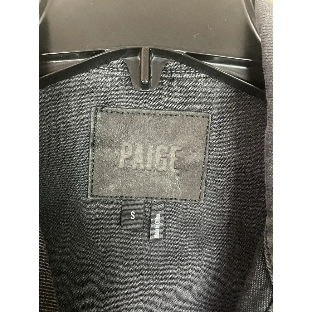 Paige Denim Jacket Black Frayed Hem Distressed Sz S Goth Streetwear Moto‎ Rock